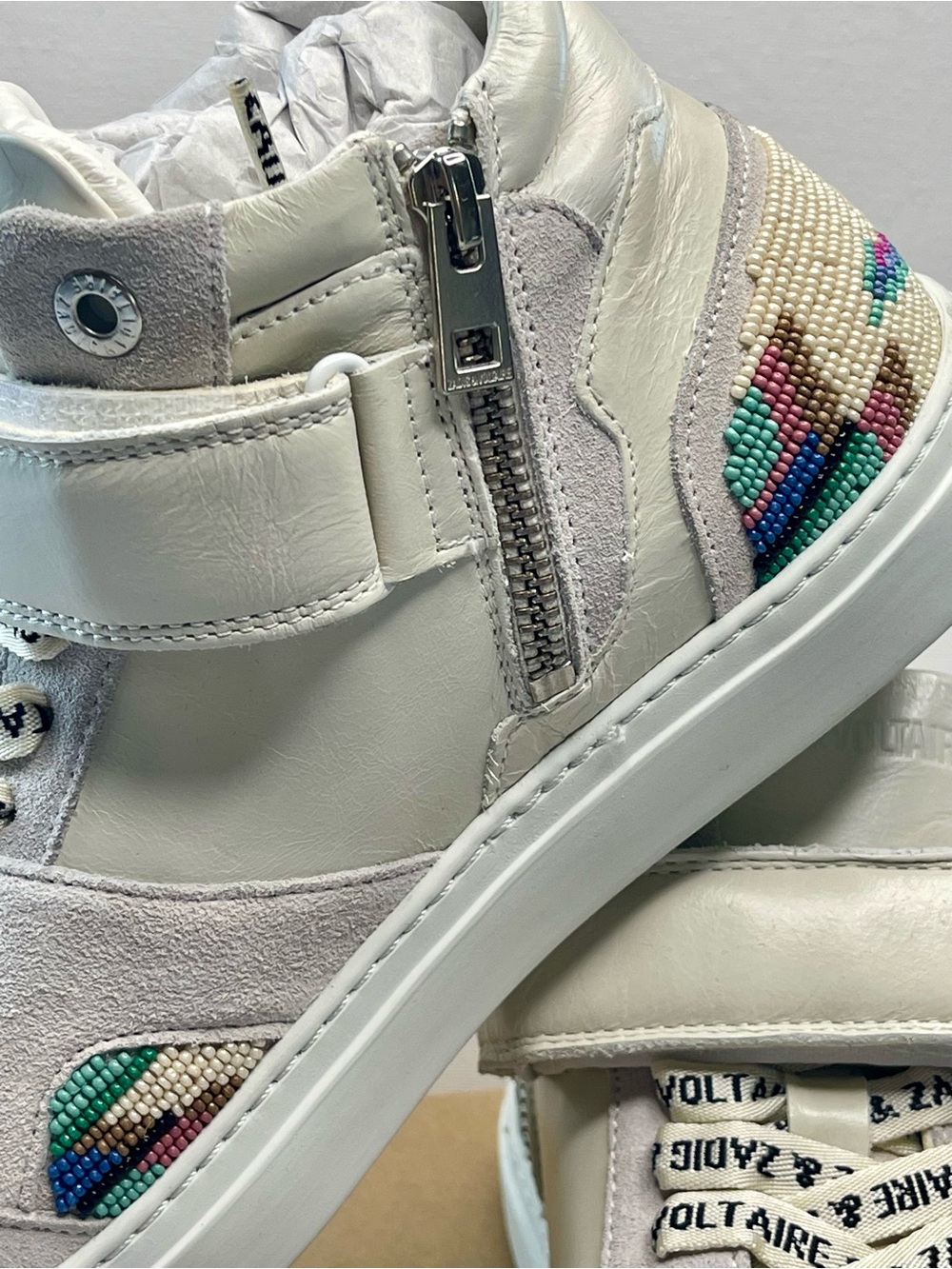 NIB ZADIG & VOLTAIRE MID FLASH FOLK BEADS 💯 LEATHER MID FLASH TRAINER EU39 SZ 8 - Picture 6 of 14